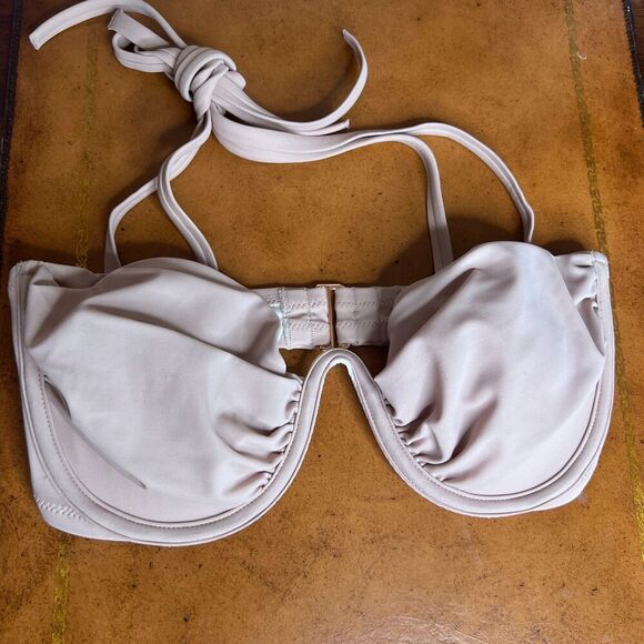 Shade & Shore NWT Blush Pink Boned Tie Neck Bikini Top Size 34D - Picture 2 of 11